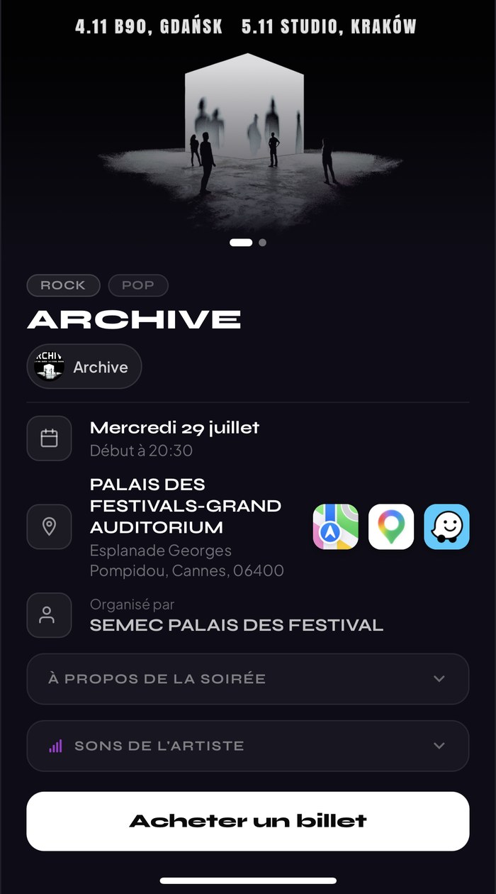 Fiche d'une soirée dans l'app Pulse Social